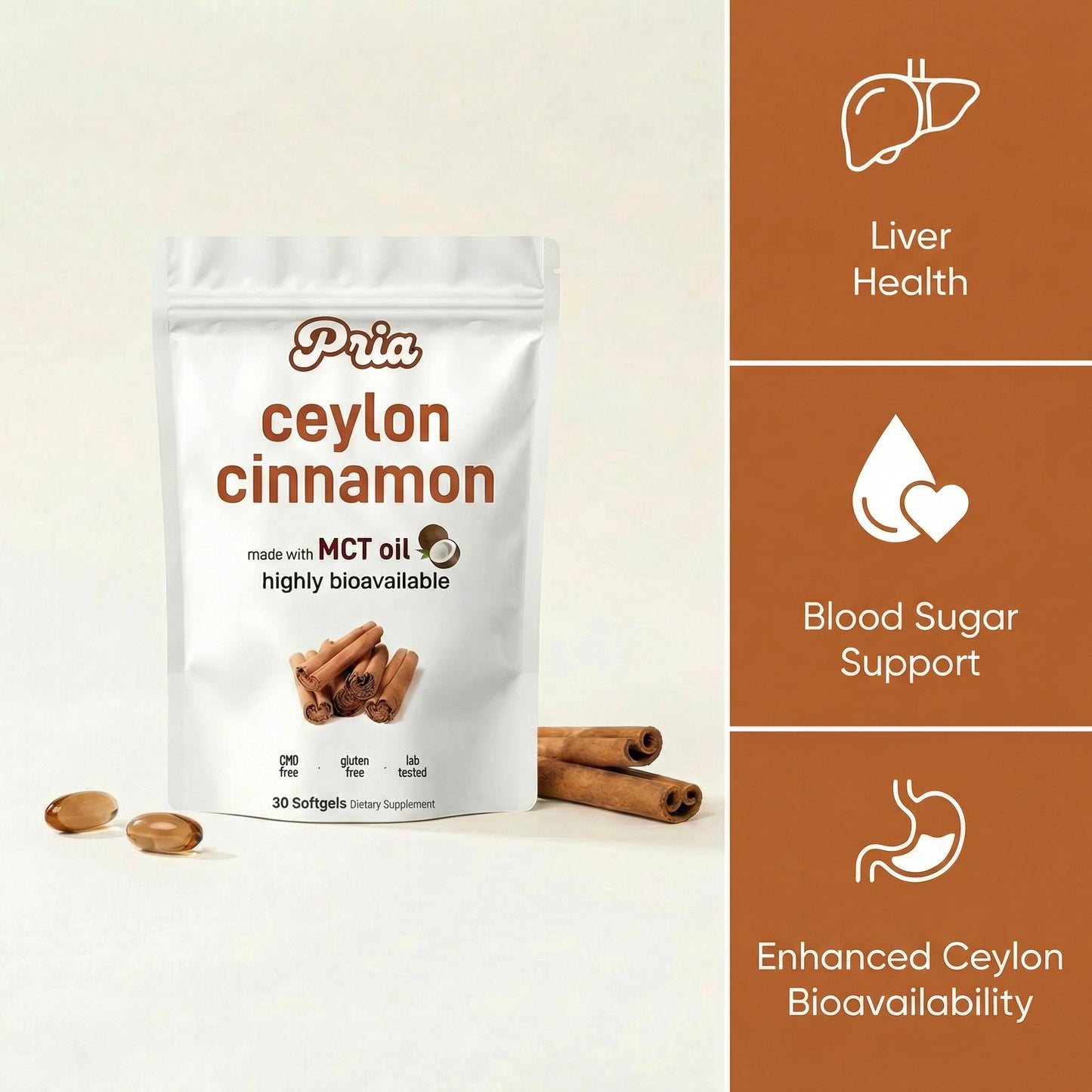 Pria Ceylon Cinnamon with MCT Oil Softgels